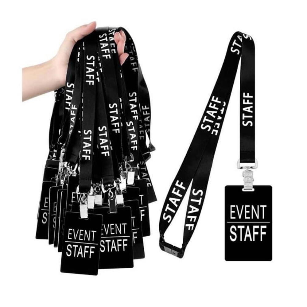 50 Set Event Staff Lanyards with PVC Cards Black with Metal Swivel Hook concert